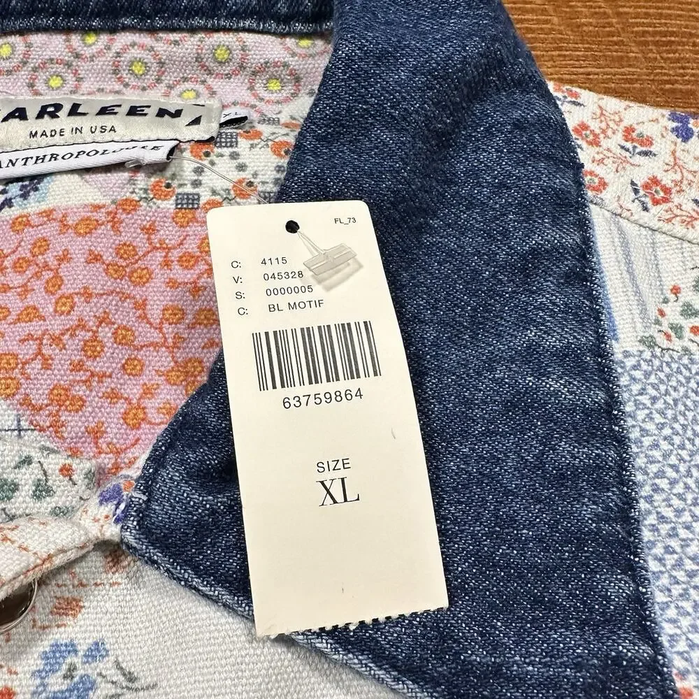 Carleen Quilt Patchwork Trucker Jacket Women XL Floral Motif Denim Retro NWT USA